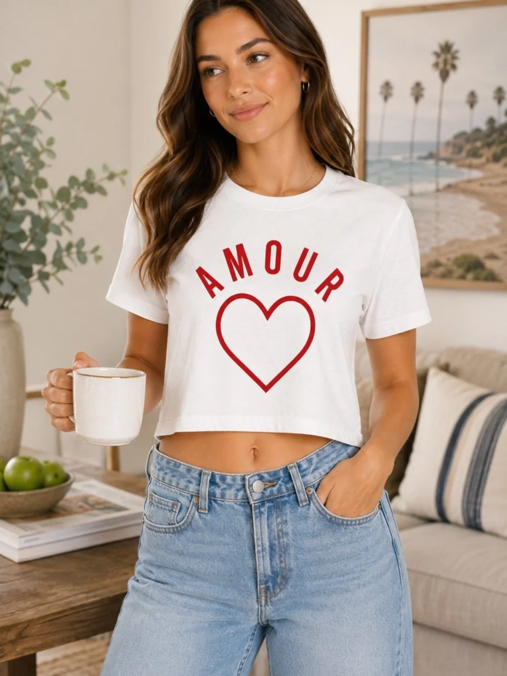 Z Supply Amour Heart Graphic Crop Tee NWT Size Small 100% Cotton